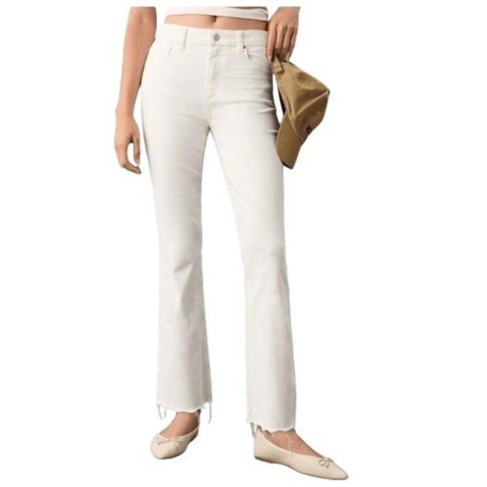 Paige Milo Crop Flare White High Rise Jeans‎ Zipper Detail Size 23